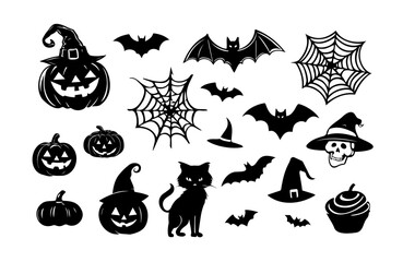 Obraz premium Halloween Vector Bundle, Halloween Illustration Set, Halloween drawings, bat vector, cobweb, pumpkin