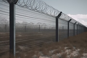 Security fencing made of sharp wire for military and prison use, depicted in 3D. Generative AI