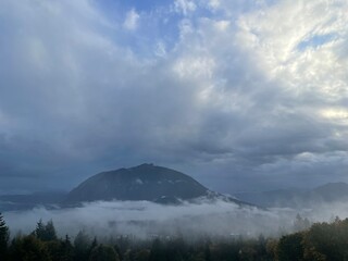 Mountain view with stormy skies