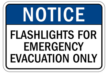Evacuation alarm sign and labels flashlights for emergency evacuation only