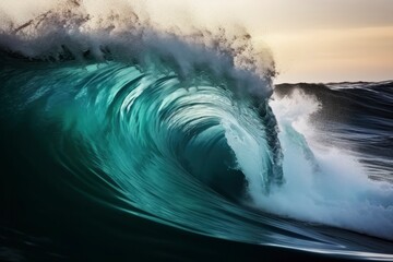 Extreme close up of thrashing emerald ocean waves.