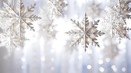 Christmas. Christmas snowflakes on bokeh background. Background. Wallpaper. Generated AI. Photoshop improved