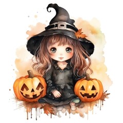 Fototapeta premium Watercolor Halloween illustration on white background.