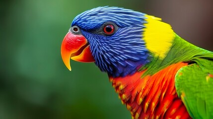 Side view Closeup of beautiful and colorful Lorikeet Green naped bird.