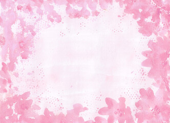 Watercolor painting nature background of pink flower and empty pink on paper. Template for valentine or love concept, spring, card and poster. copy space for text. Hand painted texture style.