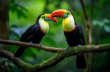 Naklejka premium Toucan sitting on the branch in the forest.