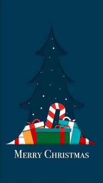 Merry Christmas With Tree And Gift Box Animation