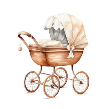 recommend clip art: Watercolor Baby carriage Clipart on white background.