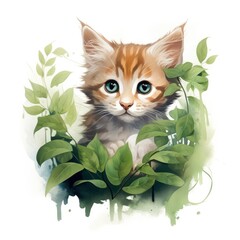 Watercolor Cat animal for kids, Clip art.
