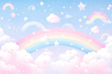 Fantasy sky rainbow. Fairy skies rainbows colors, magic landscape and dream sky.