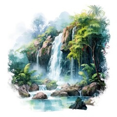 Green tropical waterfall in the forest.