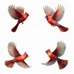Fototapeta premium A set of Northern Cardinals flying isolated on a white background