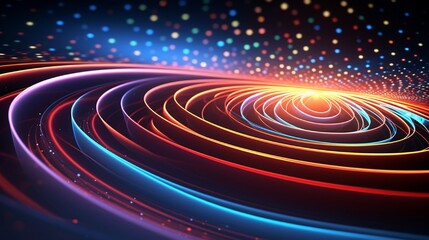 An image of a colorful abstract background with pulsing curves and circles 