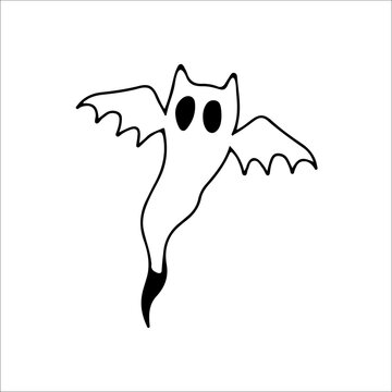 vector illustration of doodle ghost with bat wings