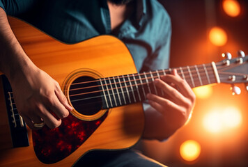 Fototapeta premium a guitarist playing a classical acoustic guitar. AI Generated Images