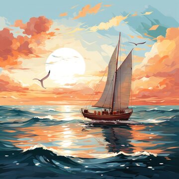 Sailing With A Flock Of Seagulls Seagull Companions , Cartoon Illustration Background