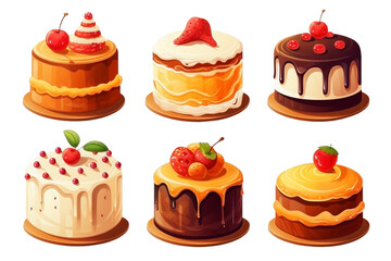 Set of fruit cake illustrations on transparent background
