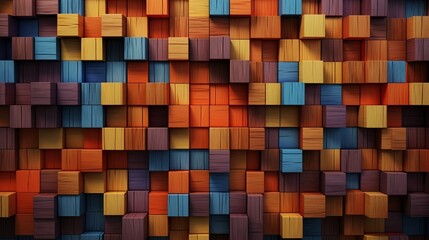 Blocks of colorful wood stacked in a wooden theme. 