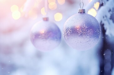 Obraz na płótnie Canvas Christmas decorations ball on snow background.