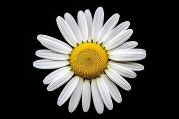Common daisy isolated on black  background.