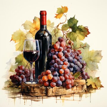Wine Bottle And Grapes Wine Essentials Vineyard, Cartoon Illustration Background