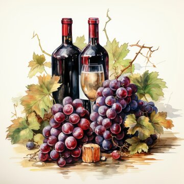 Wine Bottle And Grapes Wine Essentials Vineyard, Cartoon Illustration Background