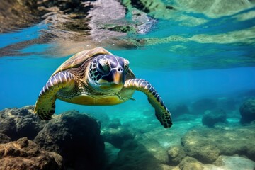 Green turtle at the seawater.