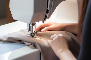 Person is working on a sewing machine. Generative AI.