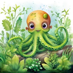 Watercolor Octopus for kids.