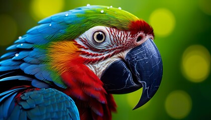 Obraz premium Tropical macaw perched, vibrant feathers in focus.