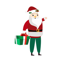Santa Claus with gift on transparent background.