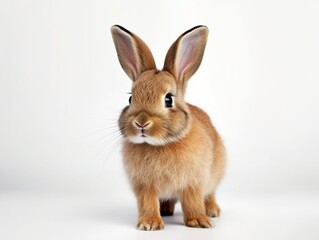 Fototapeta premium Generative AI : A healthy lovely baby brown bunny easter rabbit stand up on two legs on white background.