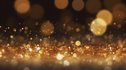 golden christmas particles and sprinkles for a holiday celebration like christmas or new year. shiny golden lights. wallpaper background for ads or gifts wrap and web design. gold glitter bokeh