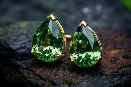 Generative AI : The emerald gemstone jewelry photo with black stones and dark lighting.