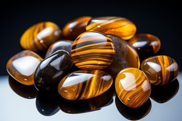 Generative AI : Natural mineral gem stone Tiger's eye Tigers eye, Tiger eye gemstone isolated on white background close up