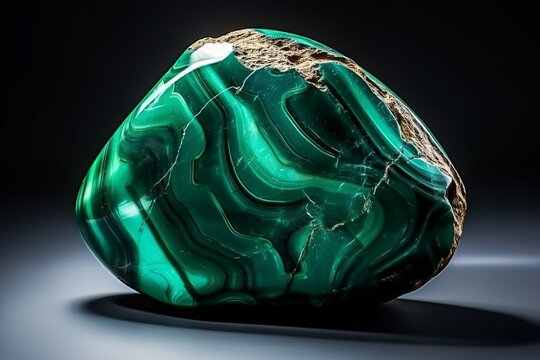 Generative AI : Green Malachite polished crystal on white background