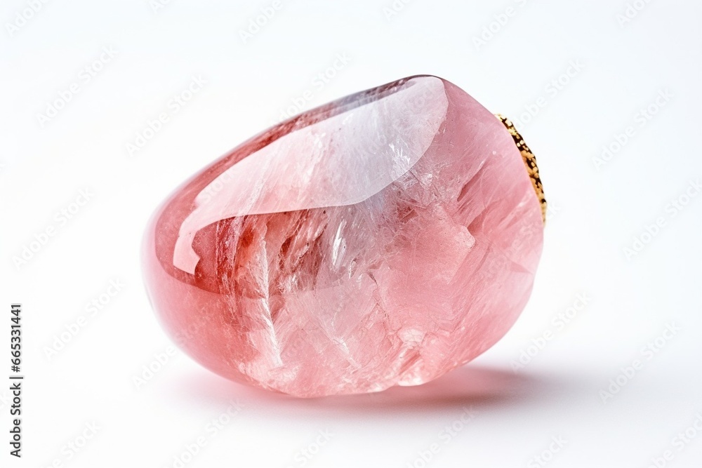 Aufkleber Generative AI : macro shooting of natural gemstone - tumbled rose quartz mineral gem stone isolated on white background