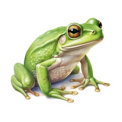 Watercolor green frog on white background.