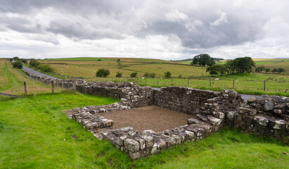 a ruined defensive turret (Turret 49b) on Hadrian's Wall, near Birdoswald, Northumberland, UK