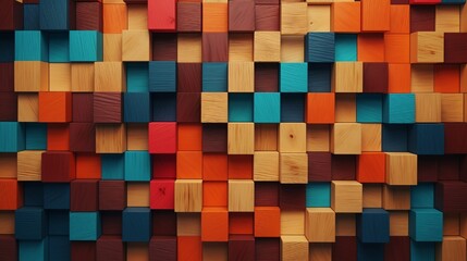 Geometric coloreful shapes on a wooden background. 