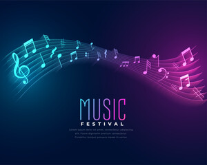 glowing neon notes and tunes music background for disco party theme