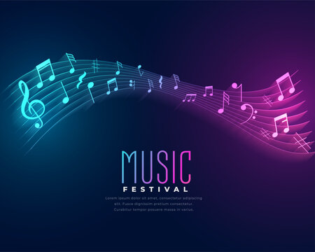 glowing neon notes and tunes music background for disco party theme