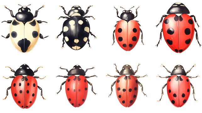 Watercolor Set of ladybug elements collection clipart . generative ai
