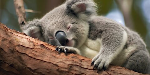 Koala asleep in tree.