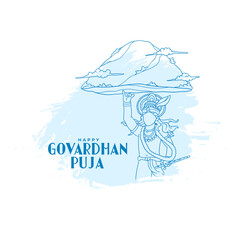 hand drawn govardhan pooja background with lord krishna lifting hill design