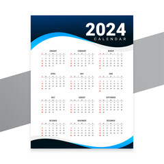wavy style 2024 new year calendar layout for event planner