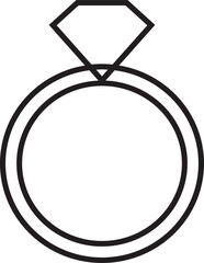 Diamond Ring Icon Flat Graphic Design. Black isolated outline icon of ring with diamond on white background.