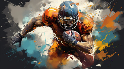Illustration of american football player in mixed grunge colors style.
