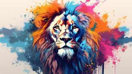 Illustration of lion in mixed grunge colors style.
