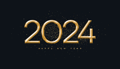 Happy new year 2024 design. With luxurious and elegant gold numbers. Premium vector design to celebrate New Year's Eve 2024.